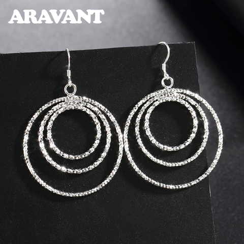 925 Silver Earrings For Women Shiny Three Round Circle Earring Silver Jewelry Gift ► Photo 1/6
