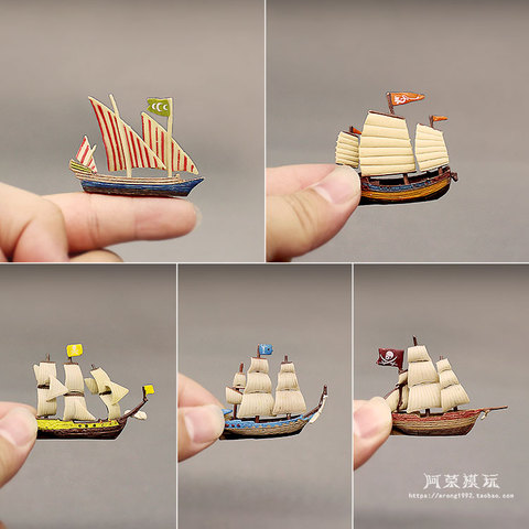 Miniature Model Mini Pirate Ship Model Ocean Sailboat Small Retro Triangular Sailboat Action Figures Toys Kids Doll Home Decor ► Photo 1/5