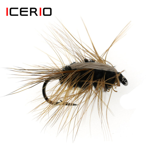 ICERIO 8PCS Black Body Woolly Worm Brown Caddis Nymph Fly Deer Hair Beetle Trout Fly Fishing fly Bait #6 ► Photo 1/3
