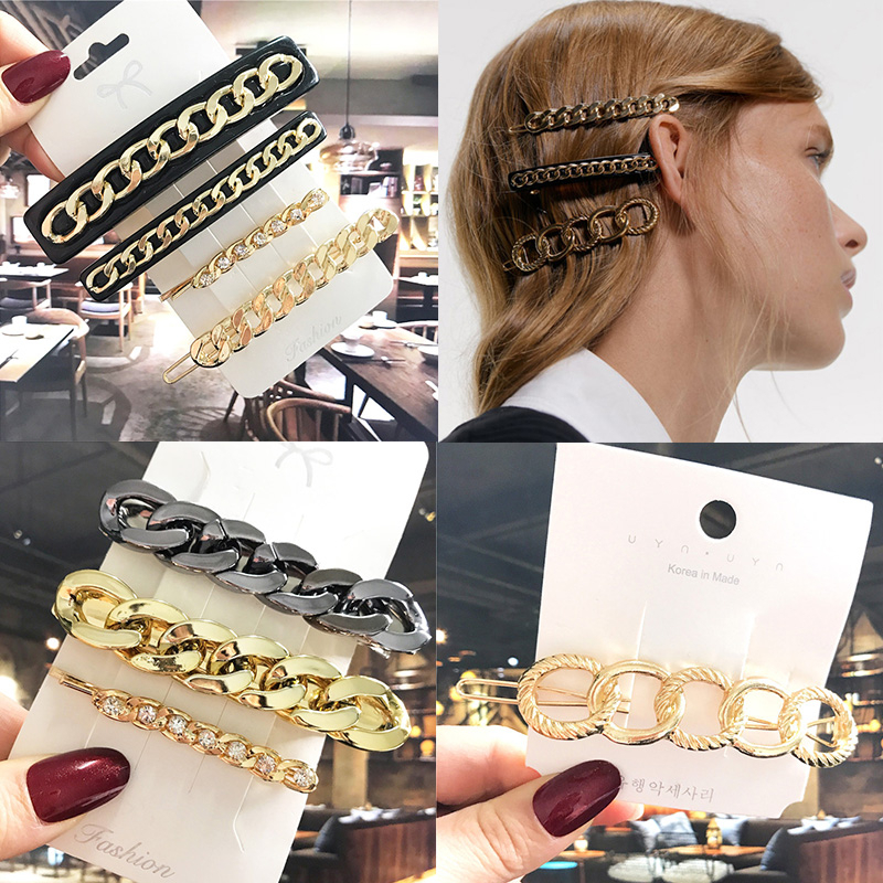Metal Chain Geometric Hair Clips Vintage Acrylic Hairpins Hair Jewelry Barrettes