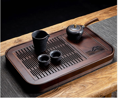 Rectangle Tea Tray-Natural Bamboo Wood Tea Plate Set-Water Storage Tea Table Tea Plate Tea Saucer Chinese Tea Set ► Photo 1/6