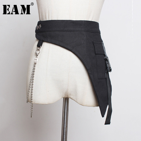 [EAM] Black Asymmetrical Chain Buckle Split Wide Belt Personality Women New Fashion Tide All-match Spring Autumn 2022 1K141 ► Photo 1/6