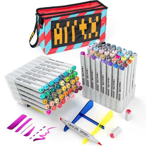 Arrtx OROS 80 Colors Art Markers Set, Dual Tips Permanent Artist Alcohol-Based Sketch Markers with Portable Woven Bag ► Photo 1/6