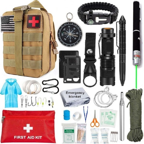 Outdoor Survival Kit Camping Equipment Backpack EDC First Aid Hiking Tools Tactical Gear Emergency Tourism Laser Pointer Pen ► Photo 1/6
