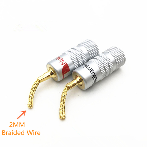 2Pcs/lot 2MM Nakamichi Copper Wire Gold-Plated Welding-Free Banana Plug Speaker Wire Plug Braided Wire Plug Connector Terminals ► Photo 1/1