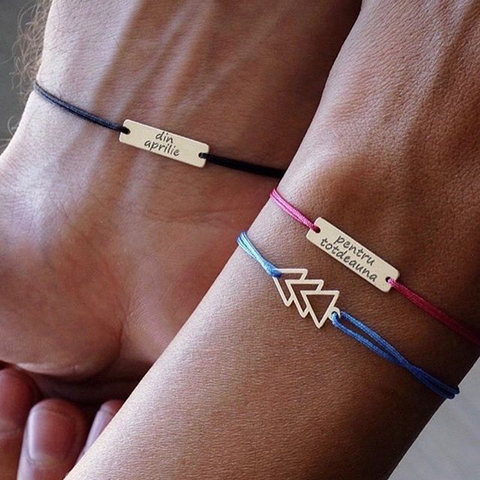 couples bracelets women Personalized bracelet Engraving rectangle Custom letter Stainless Steel Red black rope bracelet women ► Photo 1/6