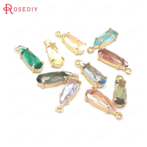 (38754)10PCS 4.5x14MM 24K Champagne Gold Color Brass and Glass Drop Shape Charms Pendants Jewelry Making Diy Accessories ► Photo 1/6