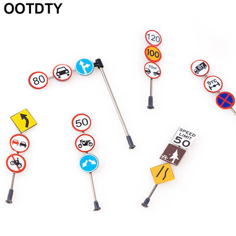 6pcs/set 1/87 Scale Model Mini Traffic Signs Building Sand Table Model Accessories DIY Micro Landscape Decoration Road Signs ► Photo 1/6