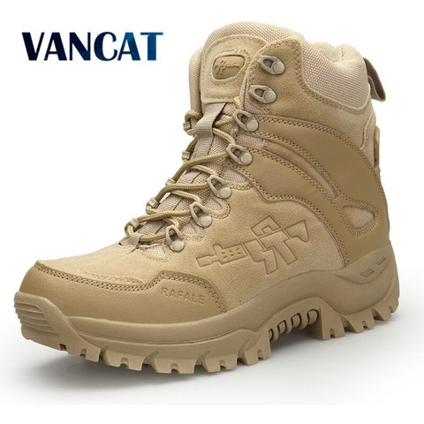 Vancat Big Size 39-46 Desert Tactical Mens Boots Wear-resisting Army Boots Men Waterproof Outdoor Hiking Men Combat Ankle Boots ► Photo 1/6