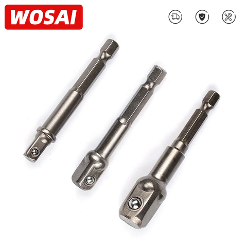 WOSAI 3pcs/set Chrome Vanadium Steel Socket Adapter Hex Shank to 1/4