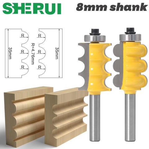 SHERUI 2PC 8mm Shank Triple Bead & Triple Flute Large Molding Router Bits Set Line knife Woodworking cutter ► Photo 1/6