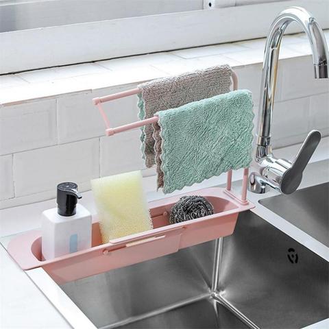 Home Storage Drain Basket Kitchen Sink Holder Adjustable Soap Sponge Shlf  Hanging Drain Basket Bag Kitchen Accessories bathroom gadgets