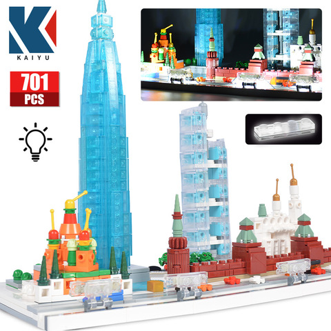 KAIYU LED City street view Building Blocks Creator Famous architecture Moscow Wuhan Guangzhou house Bricks toys for children ► Photo 1/6