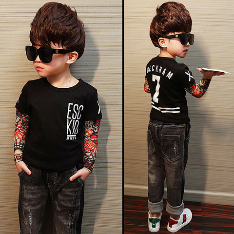 Novelty Tattoo Long Sleeve Children T-Shirts Cotton Boys T Shirt Kids TShirt Autumn Kids Girls Tops 2-7Years Children Clothes ► Photo 1/6