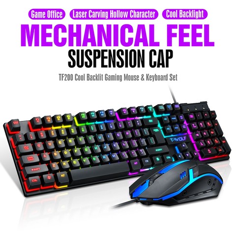 2022 New Tf200 Rainbow Backlit Usb Ergonomic Gaming Keyboard Mechanical Keyboard And Mouse Kit For Pc Gaming Keyboard Kit ► Photo 1/1