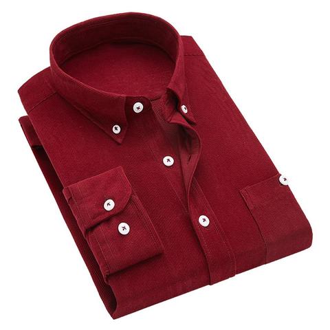 winter men's corduroy slim men's long-sleeved thick shirt men's dress men's casual solid color men's shirt fleece ► Photo 1/6