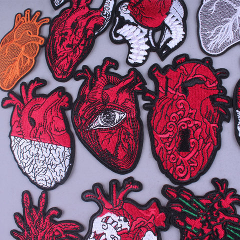 Pulaqi Red Heart Patch Hippie Iron On Embroidered Patches For Clothes Human Organs Applique Badges Stickers Stripes Custom Patch ► Photo 1/6