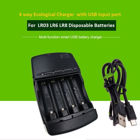 4 way Ecological Charger  with USB input port for  LR03 LR6 disposable Batteries and AA AAA Rechargeable alkaline Batteries ► Photo 1/6