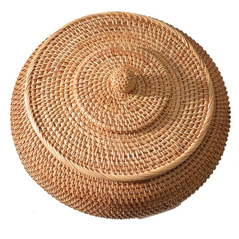 Rattan Boxes with Lid Hand-Woven Multi-Purpose Wicker Tray Durable Rattan Fiber Round 11 Inch Table Storage Bread basket ► Photo 1/6
