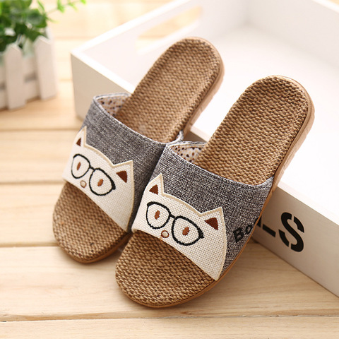 New Summer Men Linen Flip Flops Animal Prints Sandals Flat Non-Slip Linen Slides Home Slipper Man Casual Flax Beach Shoes 2022 ► Photo 1/5