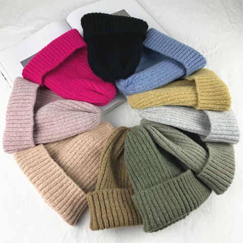 New Solid Wool Beanie Knitted Warm Soft Trendy Winter Hats Simple Korean Style Women Wool Casual Caps Elegant All-match Beanie ► Photo 1/6