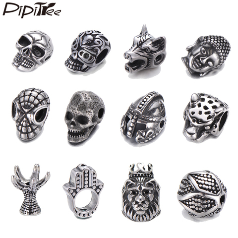 Pipitree DIY Stainless Steel Beads Black Vintage Buddha Claw Leopard Skull Beads Charms for Men Bracelet Jewelry Making 1pcs ► Photo 1/6