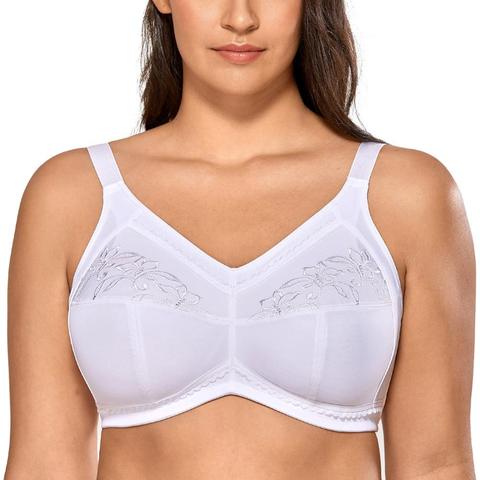 Women's Full Coverage Embroidered Support Wirefree Mastectomy Pocket Cotton Bra Plus Size ► Photo 1/6