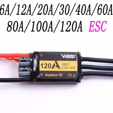 Newest VGOOD Brushless ESC 6A / 12A / 20A / 30 / 40A / 60A / 80A / 100A / 120A 2S 32-Bit With 1.5A SBEC for RC Airplane Accs ► Photo 1/6