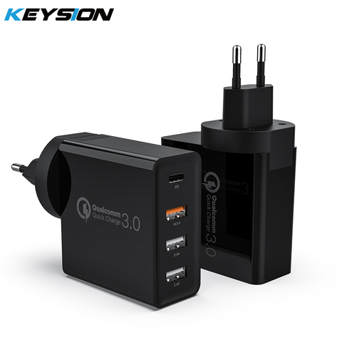 KEYSION 48W 4 Ports Quick Charger PD Type C USB Charger for iPhone 12 Samsung Tablet QC 3.0 Fast Wall Charger EU UK Plug Adapter ► Photo 1/6