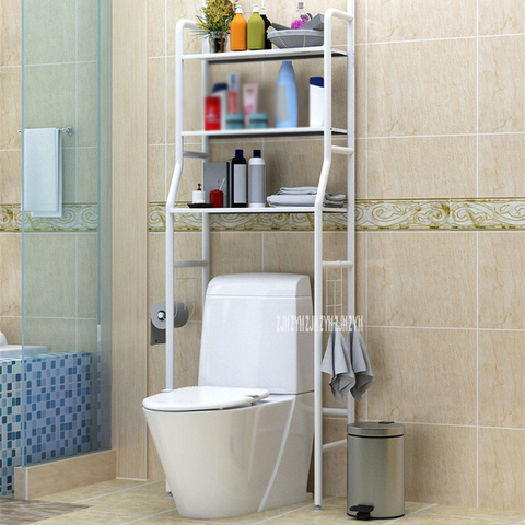 No Punching Metal Toilet Shelf Floor Type Storage Shampoo Towel Etc Accessory Rack Bathroom Washing Machine Shelf Organizer ► Photo 1/5