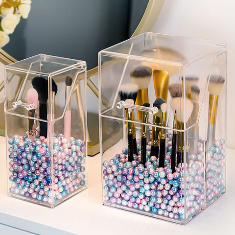 Cosmetic Brush Storage Box Makeup Organizer Acrylic Brush Holder Eyeliners Display Holder with Lid Clear Dustproof Plastic Box ► Photo 1/6