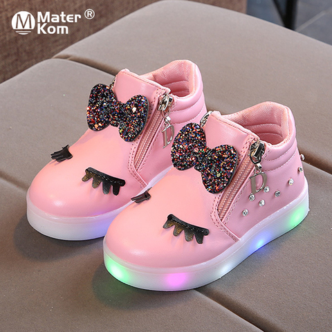 Size 21-30 Children Glowing Sneakers Kid Princess Bow for Girls LED Shoes Cute Baby Sneakers with Light Shoes Krasovki Luminous ► Photo 1/6