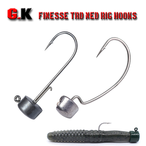 GIKEN Brand New Finesse NED Rig Hook 4pcs/Lot Jig Head Barbed Worm Bait Hooks Soft Crawfish Lure Lerrues For Bass Perch Fishing ► Photo 1/6