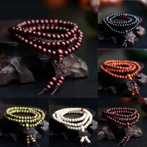 Chinese Sandalwood Buddhist Buddha 6mm*108 Prayer Bead Mala Elastic Bracelet/Necklace Fashion  Man ahd woman Luck Amulet Gifts ► Photo 1/6