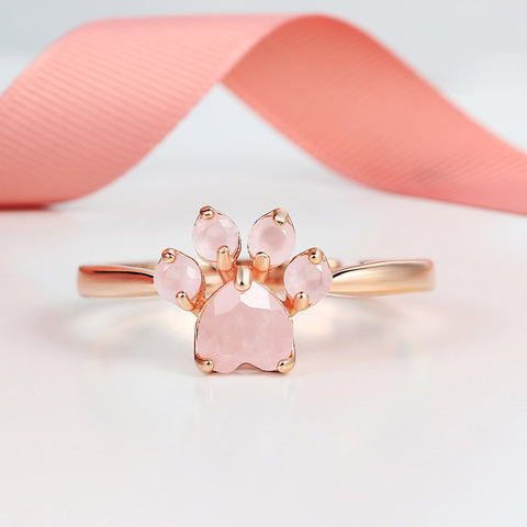LAMOON Sterling Silver 925 Jewelry Rings For Women Pink Paw Rose Quartz Ring Rose Gold / White Gold Platd Gemstones Jewellery ► Photo 1/6