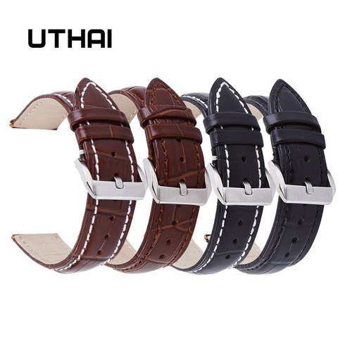 UTHAI Z20 Leather Watchband Crocodile Pattern Strap 14mm 16mm 18mm 20mm 22mm 24mm Silver Metal Buckle Clasp Women Men Watch band ► Photo 1/6