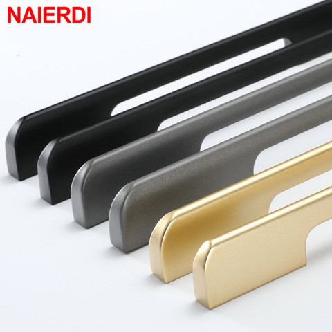 NAIERDI Gold Black Long Furniture Handle Kitchen Handle Cabinet Knobs and Handles Aluminium Alloy Wardrobe Door Pull Hardware ► Photo 1/6