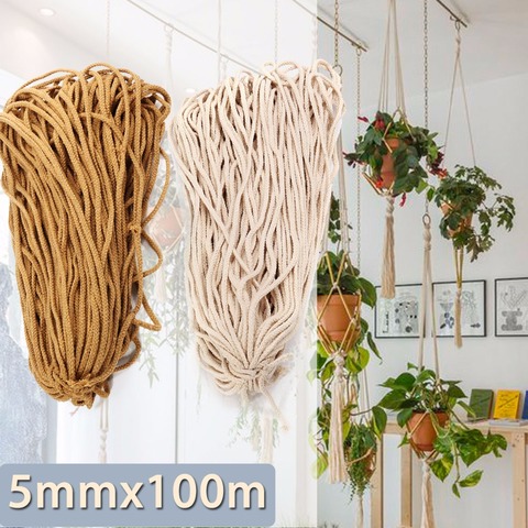 5mm White Brown Braided Cotton Rope Twisted Cord Rope DIY Craft Macrame Woven String Home Textile Accessories Craft Gift ► Photo 1/6
