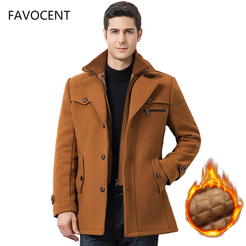 Wool Solid Color Woolen Cloth Button Business Men's Overcoat Jacket