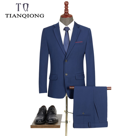 TIAN QIONG New Men 's Suit Two -piece Black Navy Suits Men 2022 Brand Slim Fit Groom Wedding Suit Korean Jacket Pants Trousers ► Photo 1/1