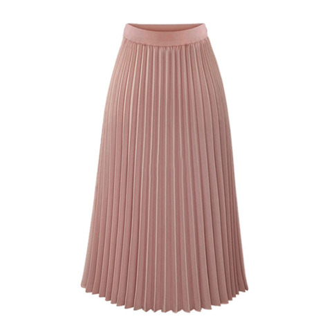 Women Long Pleated Skirt Faldas Mujer Moda 2022 New Summer Chiffon Sweet Solid Pleated Skirt Elastic Waist Empire Skirt ► Photo 1/3