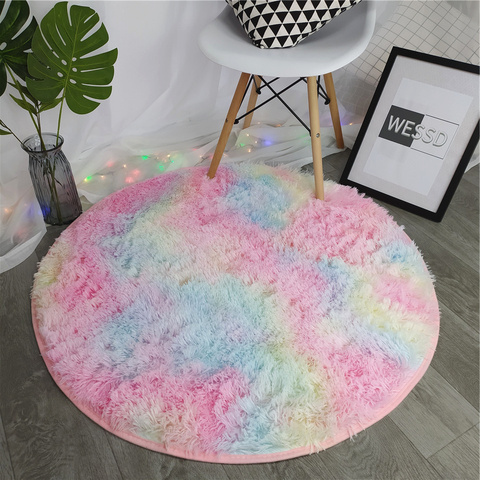 Rainbow Colorful Soft Fluffy Carpet Girl Round Hairy Area Rug For Bedroom Decoration Carpet shaggy  Beside Mat Princess Style ► Photo 1/6