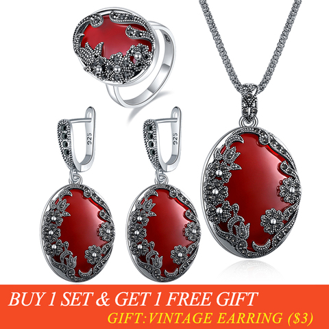 Ajojewel Size 7-9 High Quality Vintage Blue/Green/Red/Black Resin Flower Jewelry Set For Women Elegant Party Birthday Gift ► Photo 1/6