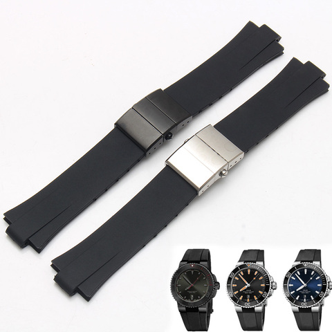 Convex interface 24*11 silicone rubber strap for ORIS AQUIS Bracelet diving watch strap Waterproof Watchband Folding buckle ► Photo 1/1