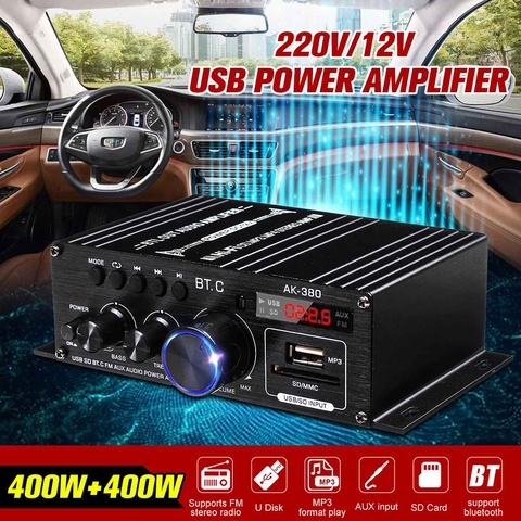 Ak380/AK170 800W Power Amplifier Audio Home Theater Amplifier Car BASS 2 Channel bluetooth Amplifier Class D FM Radio USB/SD AUX ► Photo 1/6