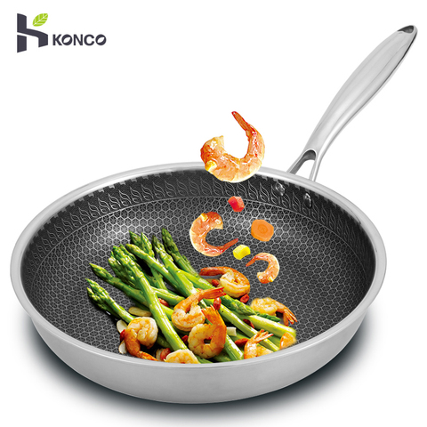 KONCO Nonstick Frying Pan 304 Stainles Steel Rosting Pan Kitchen Cookware Cooking Pot Griddle Grill Pan ► Photo 1/6