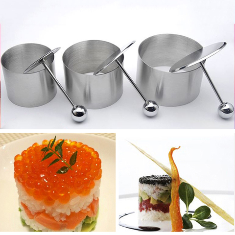 2/6PCS Stainless Steel Round Cold Dish Mold with Push Board Kitchen Hotel Creative Dish Tool Salad Dish Fried Rice Shaping Mold ► Photo 1/6