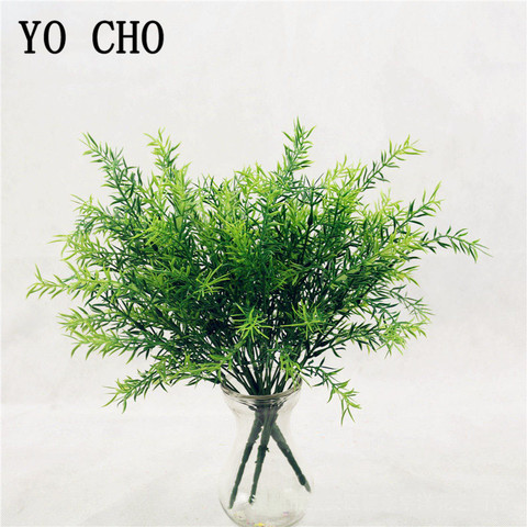 YO CHO Artificial Green Plants 7 Forks Grass Plastic Fake Plant Ferns Grass Green Leaves Forest Twigs Home Garden Hotel Decor ► Photo 1/6