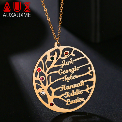 Auxauxme Personalized Tree Of Life Custom Name Necklace Stainless Steel Golden Family Tree Women Letter Necklace Christmas Gift ► Photo 1/6