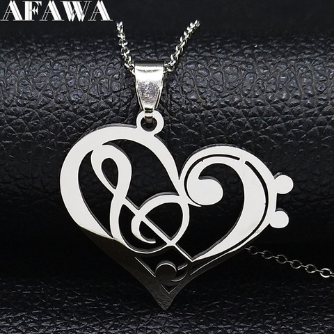 Music Heart Stainless Steel Chain Necklace for Women Silver Color Statement Necklace Jewelry Gift Collar Mujer N1147S01 ► Photo 1/6